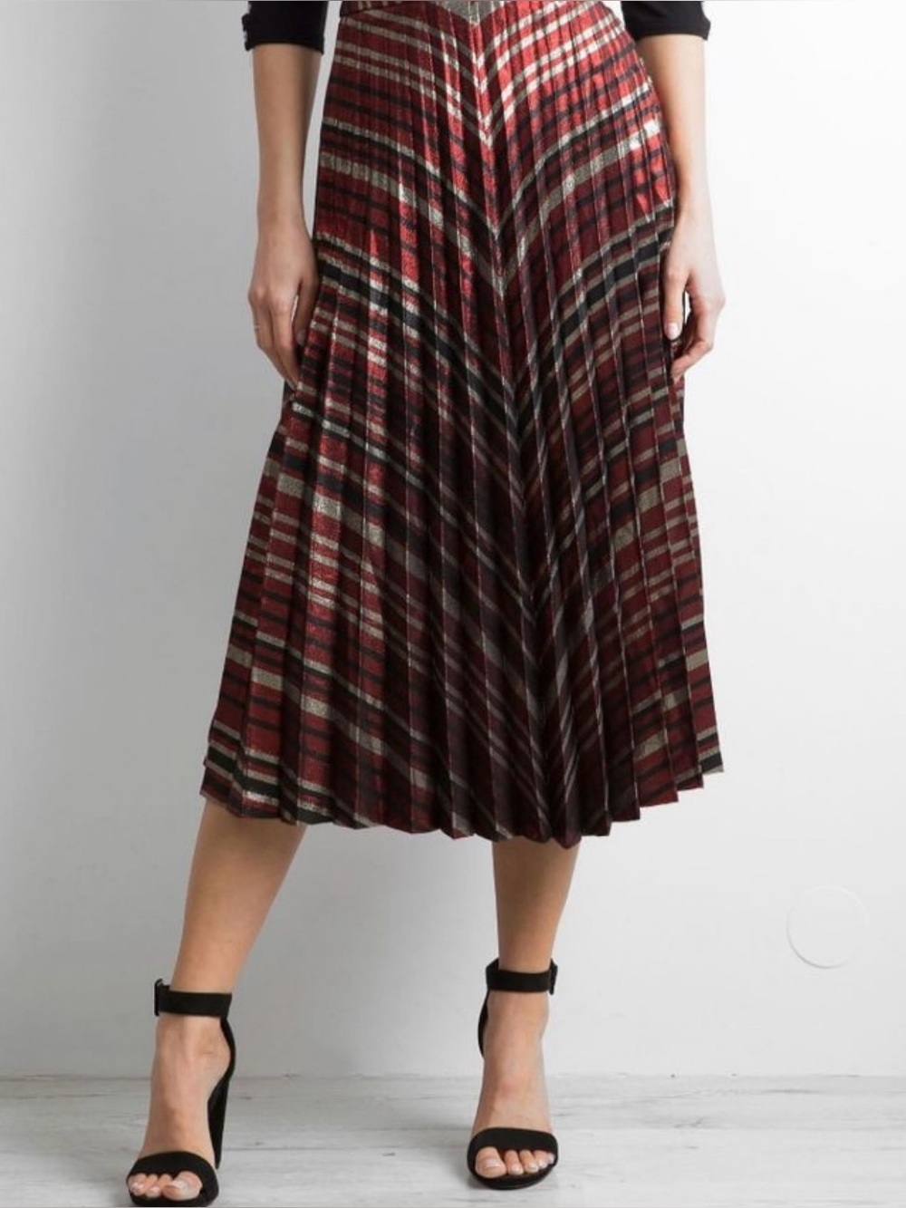 NWT- Zara Burgundy Plaid Midi Skirt